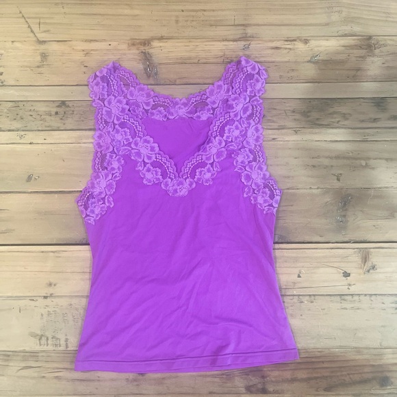 Y2K Lacey Babydoll Cami Tank Pajama Size L Purple Stretch Feminine Dainty - Picture 2 of 5